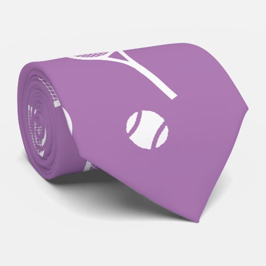 Cool White Retro Tennis Racquets Pattern Lavender Stropdas (Opgerold)