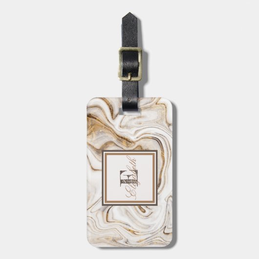 Cool White Stone Marble Texture, Monogram Bagagelabel (Voorkant verticaal)