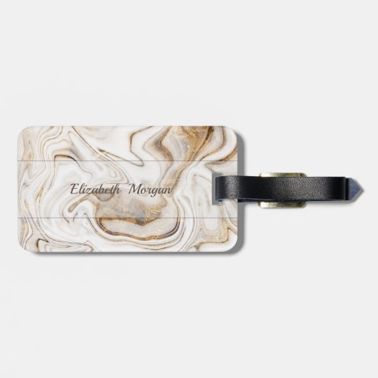 Cool White Stone Marble Texture, Monogram Bagagelabel (Achterkant horizontaal)
