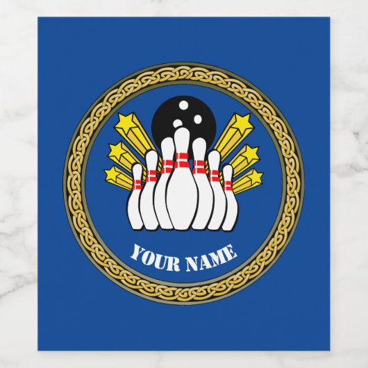 COOL! Wijnfles Etiket -Bowling- Bowler- Voeg Naam  (Enkel label)