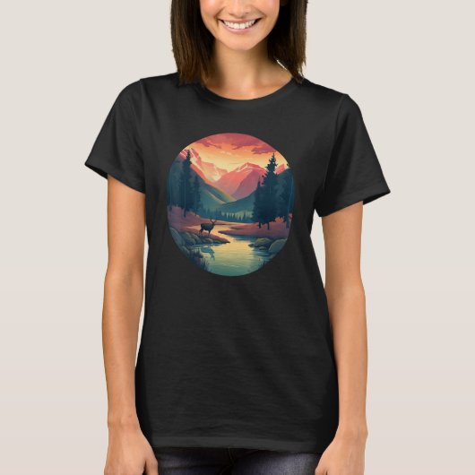 Cool wilderness National Park with Deer for hiking T-shirt (Voorkant)