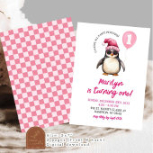 Cool Winter Roze Pinguïn Eerste Verjaardag Meisje Kaart