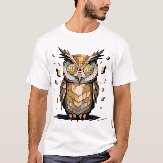 Cool Wise Owl met Bitcoin crypto-ogen T-shirt (Voorkant)