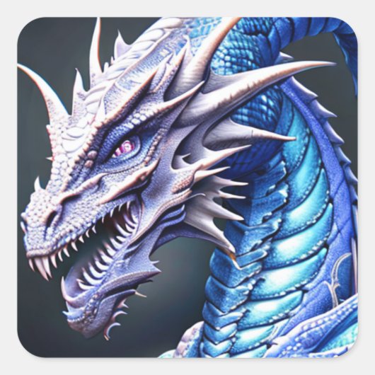Cool Wit en Blauw Dragon Ai Art Vierkante Sticker (Voorkant)