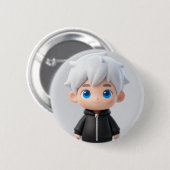 Cool Wit Haar Chibi Jongen Blauwe Ogen Streetwear Ronde Button 5,7 Cm (Voorkant /achterkant)
