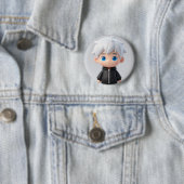 Cool Wit Haar Chibi Jongen Blauwe Ogen Streetwear Ronde Button 5,7 Cm (In situ)