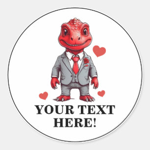 Cool Wit & Rood Gepersonaliseerde Formele T-rex Ronde Sticker