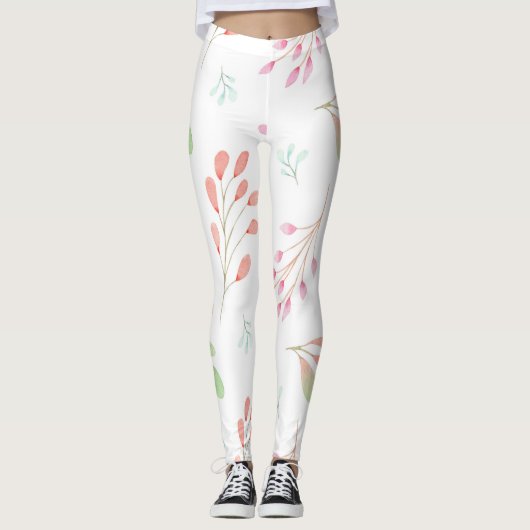 Cool wit Roze Marmer Bloemen Patroon Heup vrouwen Leggings (Voorkant)