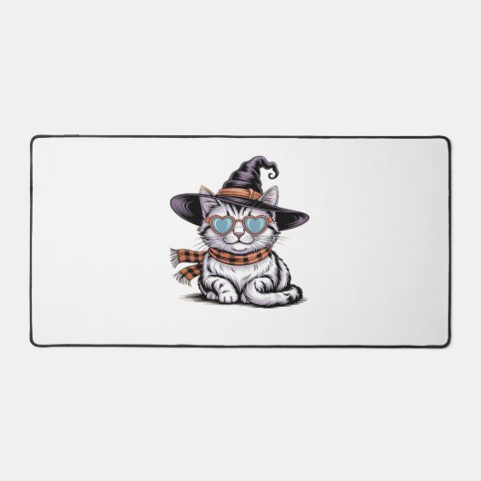 Cool Witch Cat – Schattige Halloween Kat met Heart Bureaumat (Voorkant)