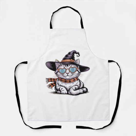 Cool Witch Cat – Schattige Halloween Kat met Heart Schort (Voorkant)