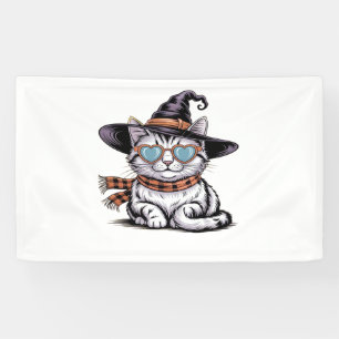 Cool Witch Cat – Schattige Halloween Kat met Heart Spandoek