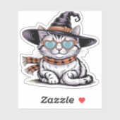 Cool Witch Cat – Schattige Halloween Kat met Heart Sticker (Vel)
