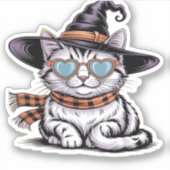 Cool Witch Cat – Schattige Halloween Kat met Heart Sticker (Voorkant)