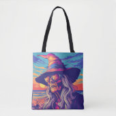 Cool Witch Retro Zonsondergang Halloween Tote Bag (Voorkant)
