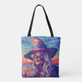 Cool Witch Retro Zonsondergang Halloween Tote Bag (Achterkant)