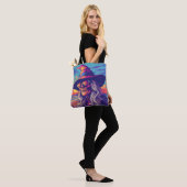 Cool Witch Retro Zonsondergang Halloween Tote Bag (Op model)