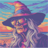 Cool Witch Retro Zonsondergang Sticker (Voorkant)