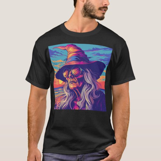 Cool Witch Retro Zonsondergang T-shirt (Voorkant)
