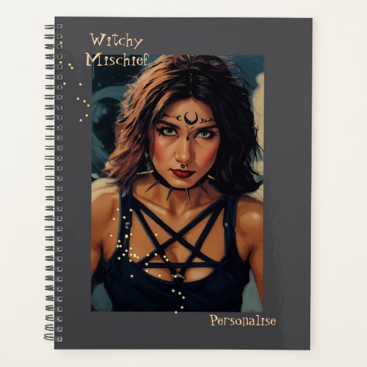 Cool Witchy Mischief Quote Girly Grey Journal Planner (Voorkant)