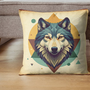 Cool  wolf Geometrische rustieke kunst Kussen
