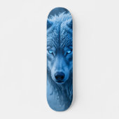 Cool Wolf Met Glowende Blauwe Ogen Persoonlijk Skateboard (Voorkant)