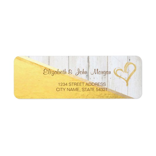 Cool Wood Textuur Gold Glitter Heart Address Label (Voorkant)