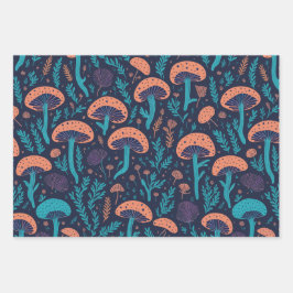 Cool Woodland Mushrooms Botanische Patroon Inpakpapier Vel
