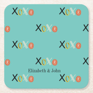 Cool "XOXO" Hearts Valentijnsdag Mint Green Kartonnen Onderzetters