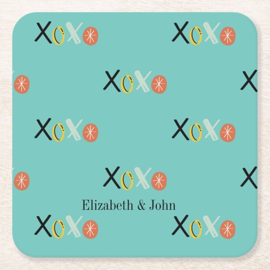 Cool "XOXO" Hearts Valentijnsdag Mint Green Kartonnen Onderzetters (Voorkant)