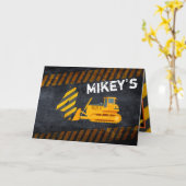 Cool Yellow|Black Construction 4th Birthday Foto Kaart (Gele Bloem)