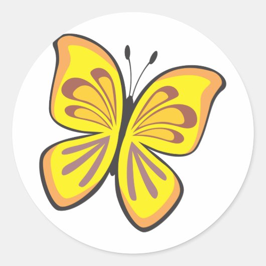 Cool Yellow Butterfly Cartoon Ronde Sticker (Voorkant)