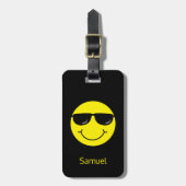 Cool Yellow Emoji Face met zonnebril Monogram Bagagelabel (Voorkant verticaal)