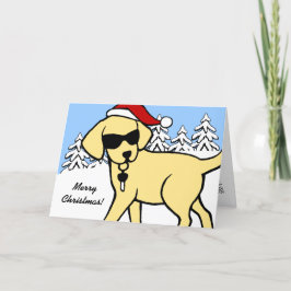 Cool Yellow Lab Cartoon Kerstsneeuw Bossen Feestdagen Kaart