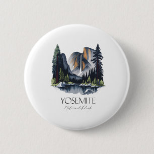 Cool Yosemite National Park Wandelen Aquarel Druiv Ronde Button 5,7 Cm