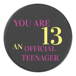 Cool You Are 13 Zwart Geel Roze Verjaardag Hockey Puck