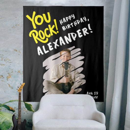 Cool You Rock Happy Bday Zwart Geel Penseel Foto Wandkleed