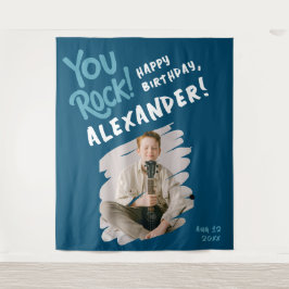 Cool You Rock Happy Body Blauw Wit Penseel Foto Wandkleed