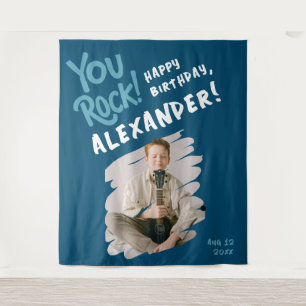 Cool You Rock Happy Body Blauw Wit Penseel Foto Wandkleed