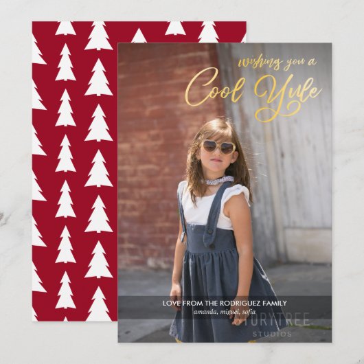 Cool Yule Faux Gold Script met uw fotofeestdag Feestdagenkaart (Voorkant / Achterkant)