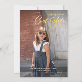 Cool Yule Faux Gold Script met uw fotofeestdag Feestdagenkaart