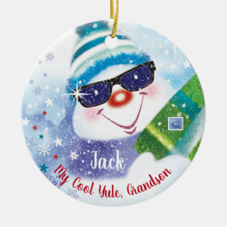 Cool Yule, Grandson, Snowman in Shades, Kerstmis Keramisch Ornament
