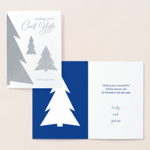 Cool Yule Moderne Bomen Vakantie Blauw & Zilver Ec Folie Kaarten