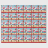 Cool Yule Santa en Flamingo Beach Kerstmis Cadeaupapier (Vlak)