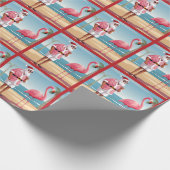 Cool Yule Santa en Flamingo Beach Kerstmis Cadeaupapier (Hoek)