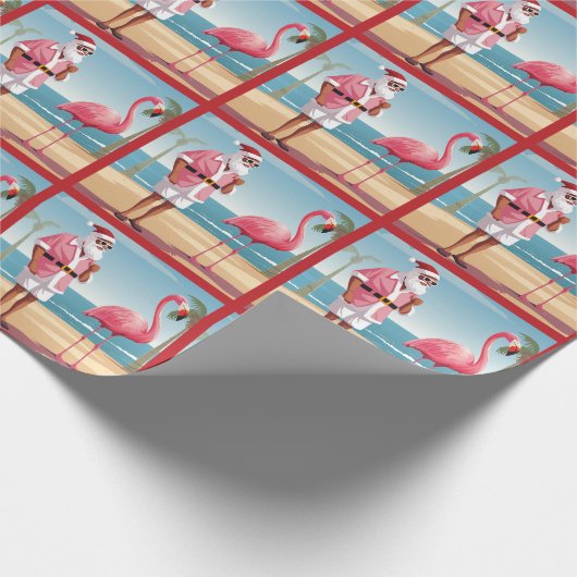 Cool Yule Santa en Flamingo Beach Kerstmis Cadeaupapier (Hoek)