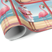 Cool Yule Santa en Flamingo Beach Kerstmis Cadeaupapier (Rol Hoek)