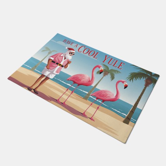 Cool Yule Santa en Flamingos Beach Kerstmis Deurmat (Schuin)