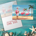 Cool Yule Santa en Flamingos Beach Kerstmis Feestdagen Kaart<br><div class="desc">Introductie van onze Cool Yule Santa en Flamingos Beach Christmas Kaart - een mix van vakantietraditie en tropisch plezier! Santa en zijn flamingo vrienden op een zandstrand. Perfect voor het verspreiden van feestvreugde met een leuke twist. Inside groet - "Heb een koele yule"</div>