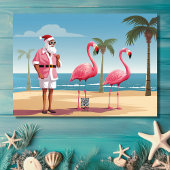 Cool Yule Santa en Flamingos Beach Kerstmis Feestdagen Kaart