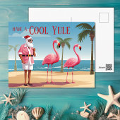 Cool Yule Santa en Flamingos Beach Kerstmis Feestdagenkaart